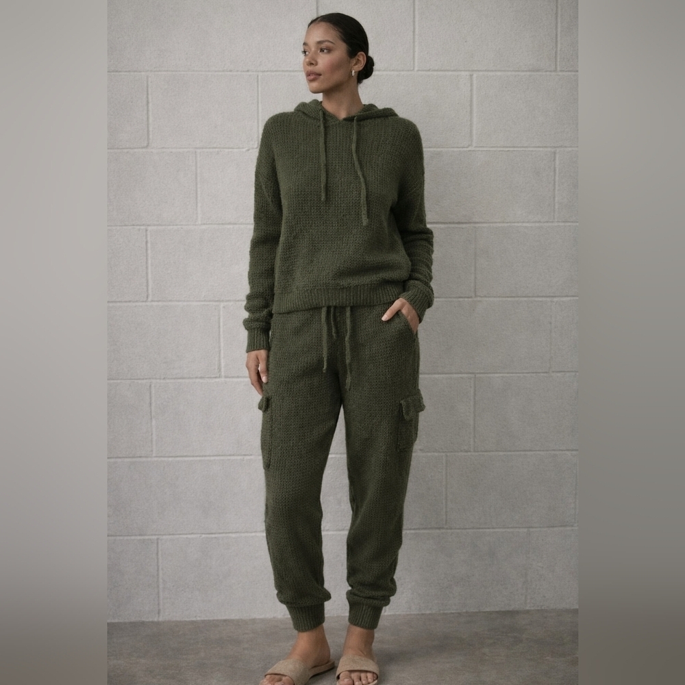 NWT Sage+Stone Olive Waffle Knit 2-Piece Lounge Set Hoodie & Jogger Pants Small